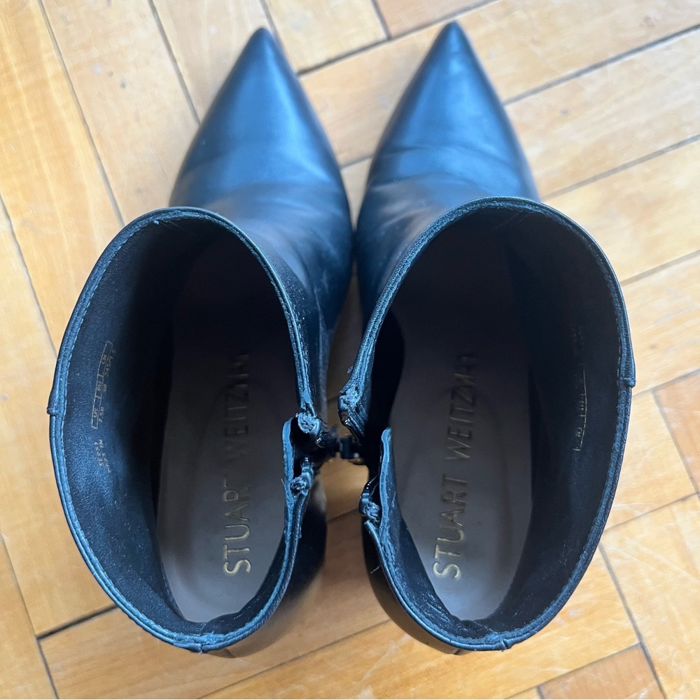Stuart Weitzman Black Pointed Toe Heel Booties Si… - image 3